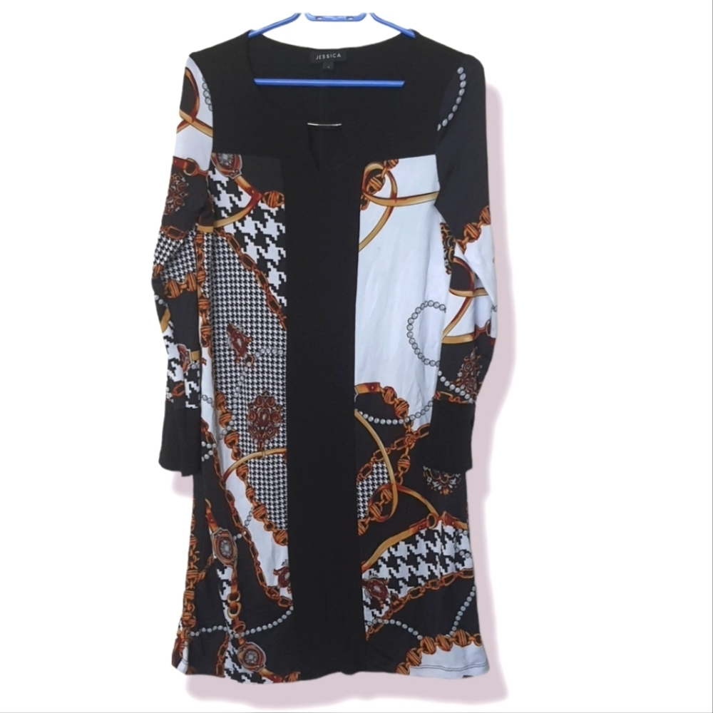 BLACK & white scoop neck jersey dress